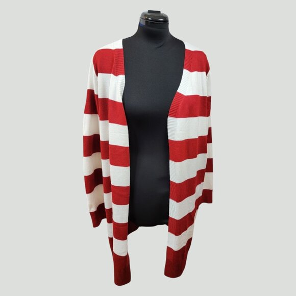 Red & White Striped Open-Front Cardigan | OSFM | Game Day Apparel - Picture 2 of 8